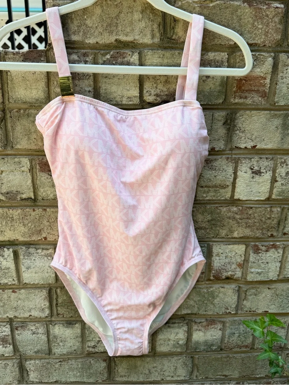 Michael Kors Pink MK Logo Square Neck One Piece Swimsuit Size 10 NWOT